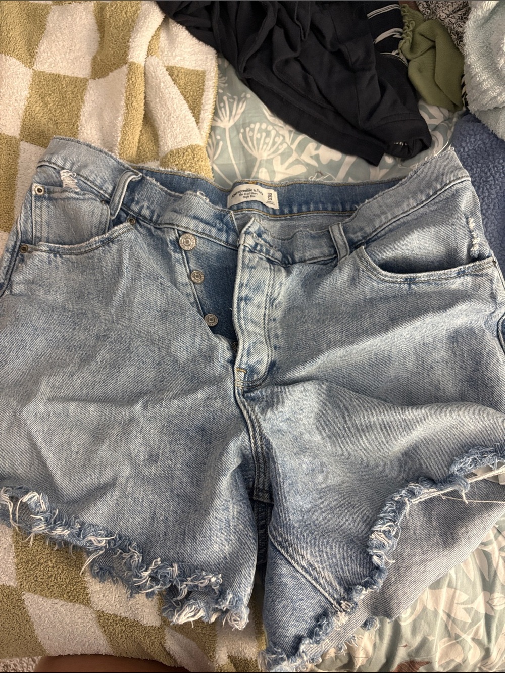 Abercrombie & Fitch Light Blue Distressed Denim Shorts